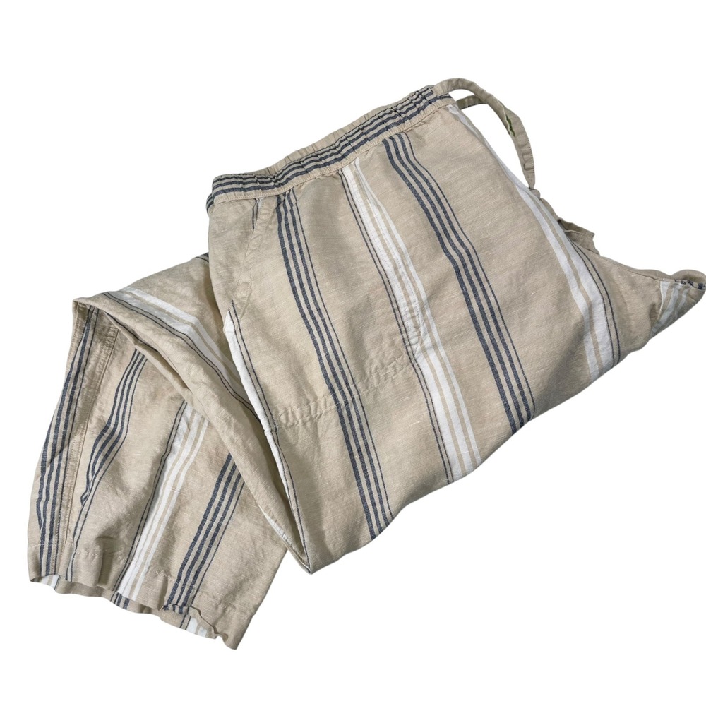 Liz Claiborne XXL Beige Striped Linen Blend Drawstring Pants Coastal Nautical
